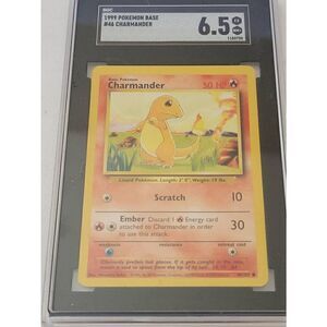 Vintage 1999 Pokemon Base #46 Charmander Game Card SGC 6.5 Graded
